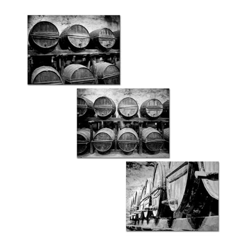 KREATIVE ARTS 3-Piece Wine Barrel Canvas Wall Art, Black and