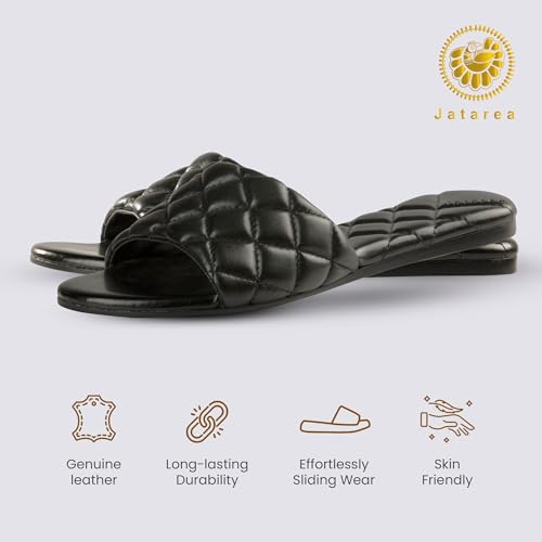 Image of JATAREA Women's Slip-On Flat Sandals with Round Open Toe | Dressy Summer Slides for Women