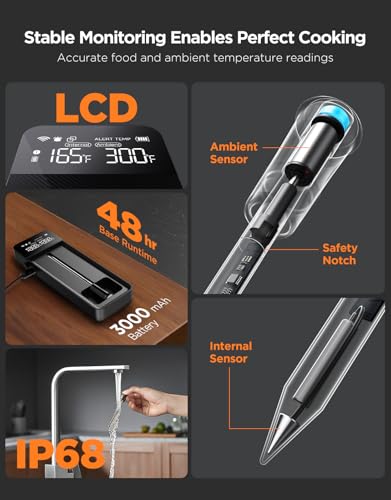Image of GoveeLife Smart Wireless Meat Thermometer with Bluetooth WiFi Ultra Range, Digital Oven Thermometer with Accuracy ±1.8F, Charge Magnetic Base, Alarm, Kitchen Tools Suitable for BBQ, Grill, Smoker