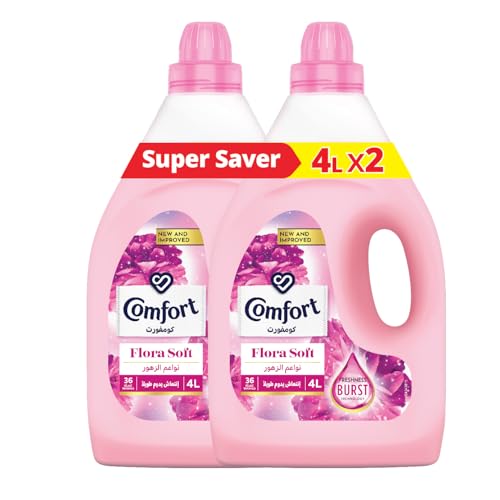 Comfort Fabric Softener, Flora Soft, 4L x 2, With Freshness Burst Technology For Long Lasting Fragrance & Soft Clothes