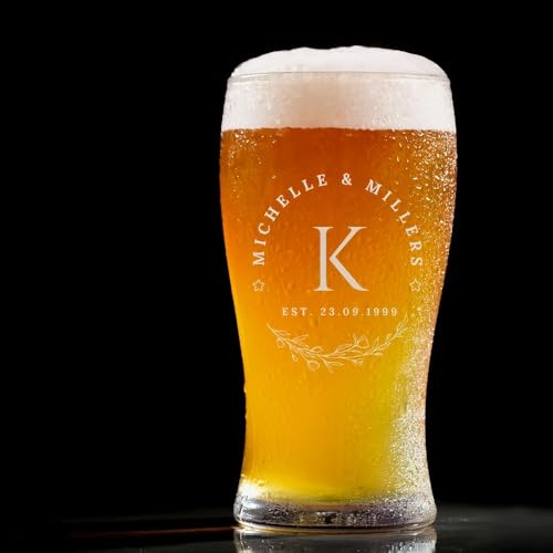 HDLOVE Bicchiere Da Birra Personalizzato, Bicchiere In Vetro Inciso Con Nome E Data Personalizzati Con Il Tuo Logo O Testo Per Uso Quotidiano Regali Per Gli Amanti