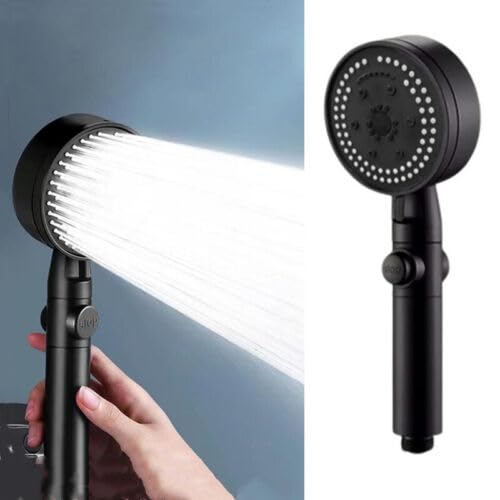 High Pressure Handheld Shower Head,Stainless Steel 8 Spray Modes Showerhead, Multi-Functional Shower Nozzle Water Heater Shower Head for Home, Gym,Built-in Power Wash (Black)