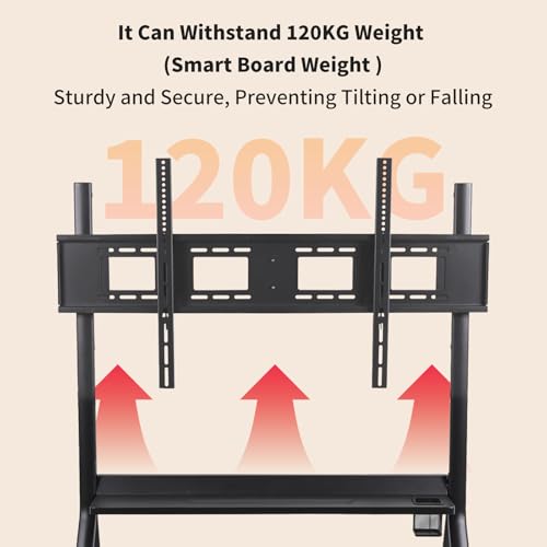 Image of Smart Board Stand for 55 inch-75 inch Interactive Whiteboard, Adjustable Mobile Stand with Four Lockable Wheels, Storage Shelf, Designed for Versatile Classroom, Home, Office