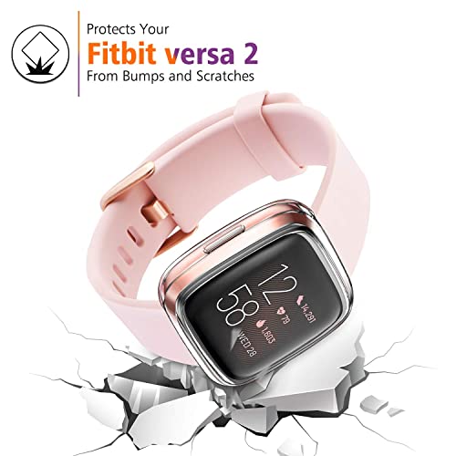 [3 Pack] Mugust Screen Protector Compatible With Fitbit Versa 2 Case, Tpu Plated Full Around Protective Case Cover For Fitbit Versa 2 Smartwatch (Black, Rose Gold, Clear) #TOP5