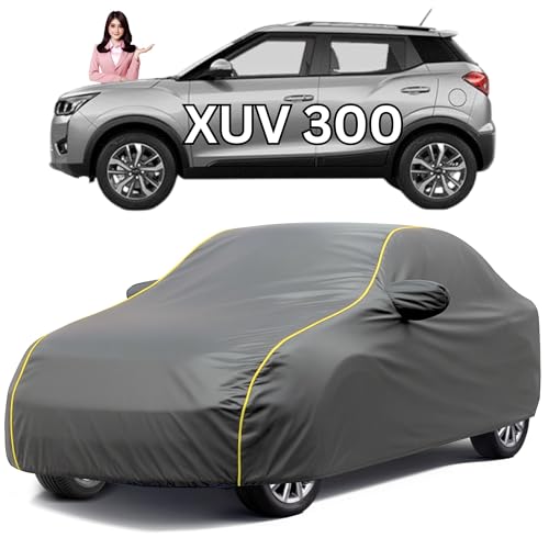 Image of Avecrew 100% Waterproof Car Cover for Mahindra XUV 300 All Model Mirror & Antenna Pocket Triple Stitched, Dustproof Full Body Protection (Heat & UV Resistant,Grey)