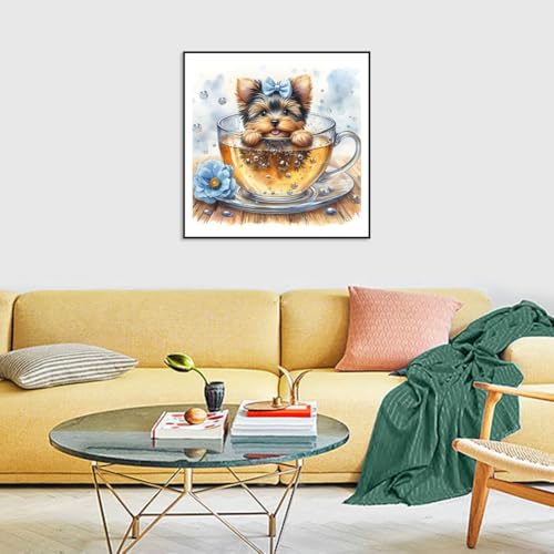 WSLWXSHM Diamond Painting Kits for Adults Cup Dog, Round Full Drill Diamond Art Kits, 5D DIY Paint with Diamonds Crafts for Home Wall Decoration Gifts 12×12Inch, Animal