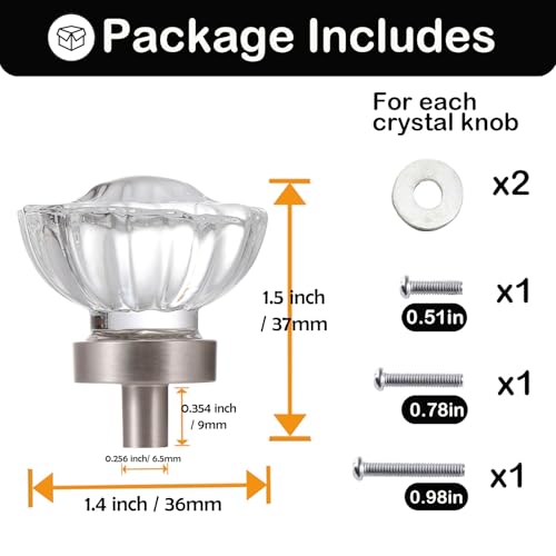 Image of 4 Pack Brushed Nickel Crystal Cabinet Knobs for Drawer,1.5 inch