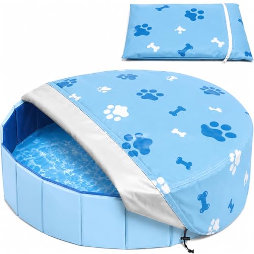 Rypet 32 inch Pet Pool Cover Foldable Round Dog Swimming Pool Covers Kiddie Pool Cover,Leak Proof Washable Kiddies Pet Small Paddling Bath Accessories for Dog Kiddie Pool Bathing Tub(Blue) by Rypet - Used condition - US$7.39