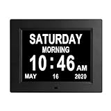 Johnziny 【Newest Version 8 INCH Digital Day Calendar Clock 8 Alarm Reminders Auto-Dimming Extra Lar