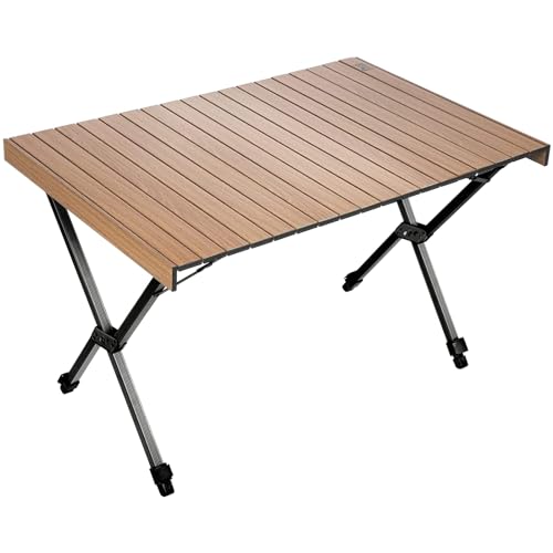 TIMBER RIDGE Folding Camping Table Fold up Aluminum Foldable Portable, 108x71cm Roll up Picnic Table Support 100kg 4ft Height Adjustable 4-6 Person For Garden Outdoor BBQ Backyard (Brown)