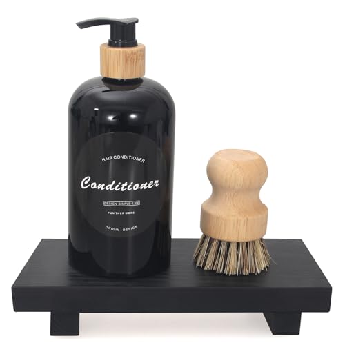 Wooden Pedestal Stand Black Bathroom Counter Organizer Tray Decor Farmhouse