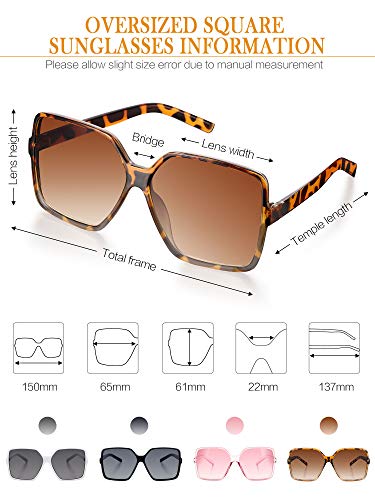 Weewooday 4 Pieces Oversized Square Sunglasses for Women Multicolor Flat Top Sunglasses Wide Oversized Shades2