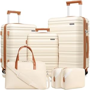 Suitcase Set PC Hard Shell, 20/24/28 IN Expandable Carry On Luggage with TSA Lock Spinner Wheels Extension Handle, Luggage Set 6 Piece