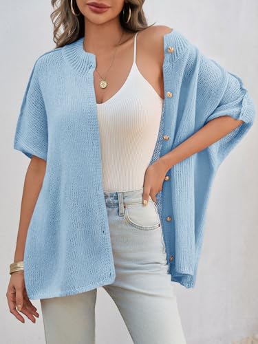 Image of Saodimallsu Womens Short Sleeve Cardigan Sweaters Button Down Lightweight Knit Cardigans