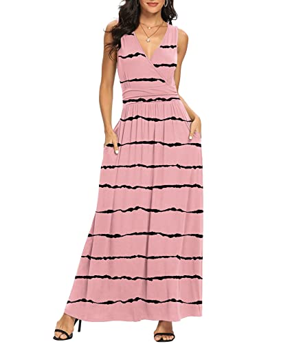 Image of LILBETTER Women Sleeveless Deep V Neck Loose Plain Long Maxi Casual Dress