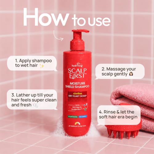 Image of Kesh King Scalp First Moisture Shield Shampoo | with Moringa & Scalpcalmin | Clarifies Dry Flaky Scalp | pH Balanced Scalp Care | Ayurveda + Science | No added parabens & silicones | 300 ML