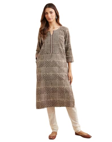 Kurta imprimé marron pour femme Fabindia avec col rond élégant