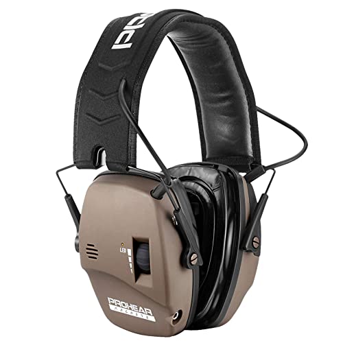 PROHEAR Digital Electronic Shooting Ear Protection Muffs with GEP02 Gel Ear Pads, Hunting Sound Amplification Earmuffs, NRR 23dB Low Profile Hearing Protection for Gun Range - Brown - PROHEAR