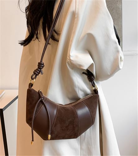 Black Brown Women Suede Shoulder Bag Retro Crossbody Slouchy Hobo Bag Adjustable Strap Satchel Handbags Work Shopping3