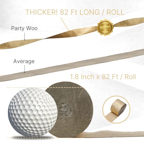 Image of PartyWoo Crepe Paper Streamers 6 Rolls 492ft, Pack of Dark Green, Green, Light Green, White Sand and Gold Party Streamers for Birthday Party Decorations, Wedding Decorations (1.8 Inch x 82 Ft /Roll)