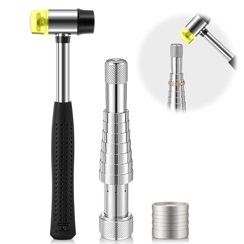 HappyAlley Ring Stretcher Tool Kit with Double Sided Rubber Mallet Professional Ring Expander and Resizing Tool for Gold Silver & Soft Metals Essential for Jewelry at Home or Pro Use for Rings 6-10