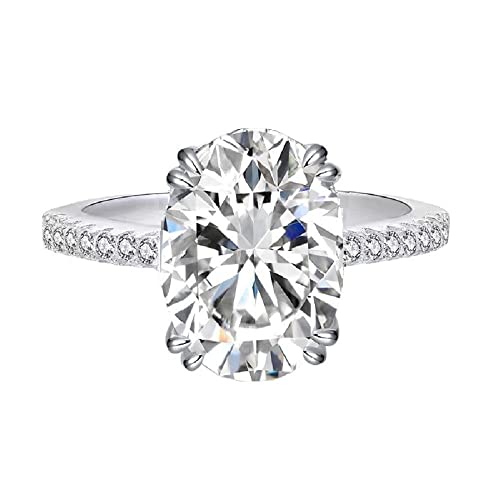 5.0ct Classic Shiny Oval Cut Cubic Zirconia Engagement Rings Solitaire Halo Promise Ring for Women Size 6-10