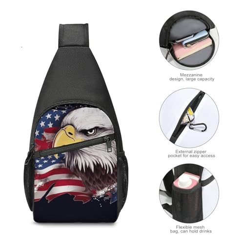 Mochila bandolera ligera para senderismo con águila y bandera USA miniatura 5