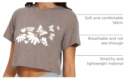 Image of Womens Summer Crop Tops Short Sleeve Round Neck T-Shirts Loose Fit Casual Blouse 2026