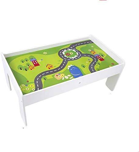 Kids Wooden Activity White Table and 90 Piece Train Set Car Track + Accessories For Xmas Birthday Gift HYGRAD®