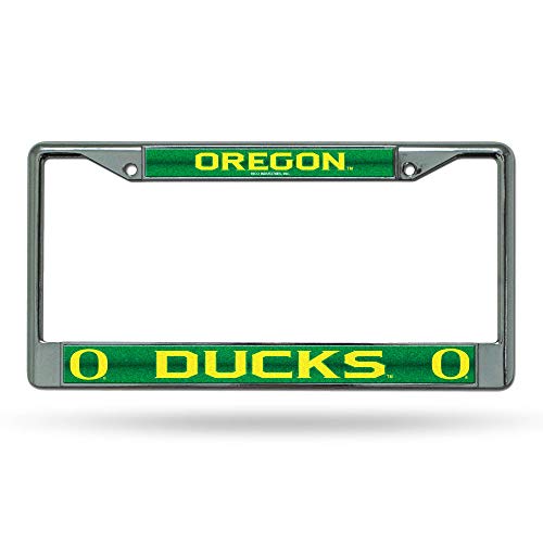 Rico Industries NCAA Bling Chrome License Plate Frame with Glitter Accent, Oregon Ducks 6 x 12.25-