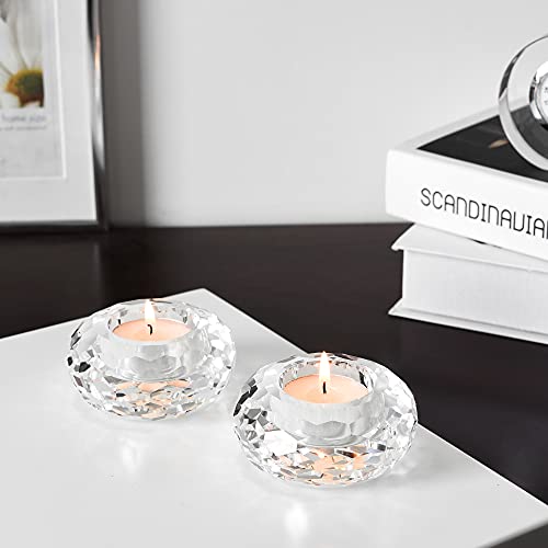 Kitcom Crystal Tealight Candle Holders Pack Of 2, Hand-Cut Candle Holder Home Decor For Wedding Banquet Dinner 3.2" Diameter X 1.6" High, Clear #TOP4