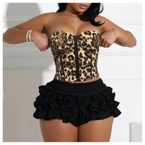 SweatyRocks Women's Y2K Cheetah Print Corset Tops Strapless Crop Tube Top Clubwear3