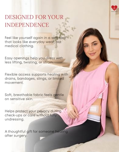Image of Inspired Comforts Post Surgery Mastectomy Recovery Tank Top with Drain Pocket & Snap-Access