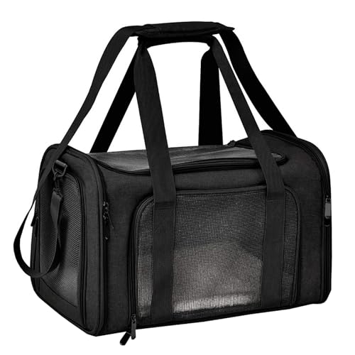 ペット バッグ 猫 キャリーバッグ 猫用キャリーバッグ 猫 犬兼用 折りたたみ式ペットキャリーバッグ 通気性◎ 肩掛け&手持ちOK 小型犬 猫の通勤 旅行 お出かけに最適 (スタイル 1 ブラック - L)