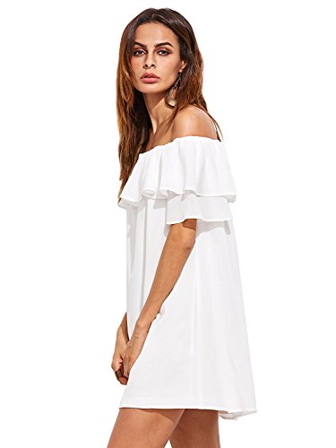Milumia Women's Off Shoulder Ruffles Shift Loose Summer Vacation Mini Dress A White Large - Image 4