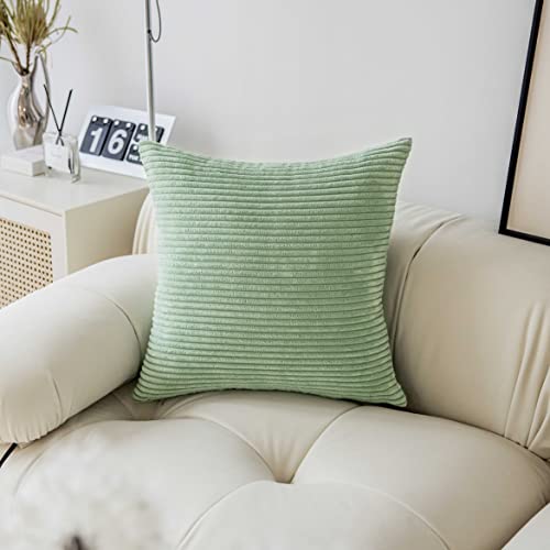 Demetex Sage 26X26 Pillow Covers Summer Decorations Corduroy Pillow Cover Set Of 2 Striped Square Decorative Euro Shams For Bed Couch Bench Sofa, 26 X 26 Inch, Green #TOP2