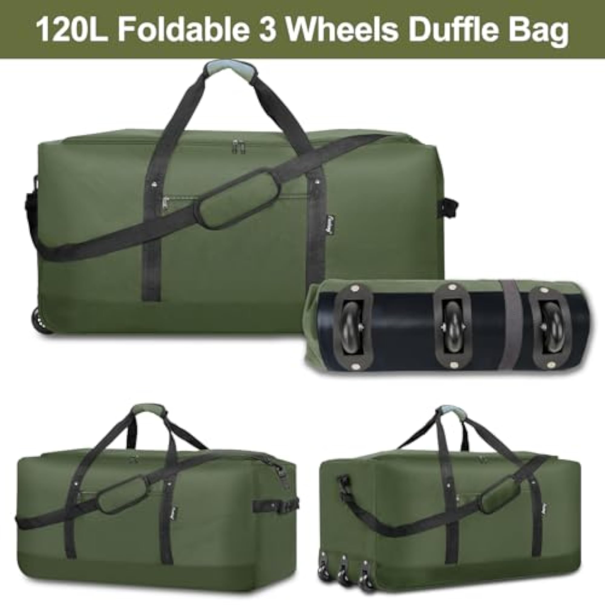 120L Foldable Rolling Duffel Bag