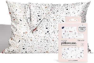 Kitsch Satin Pillowcase for Hair & Skin - Softer Than Silk and | Cooling Pillowcases with Zipper Pillow Cases Cover Standard Queen (White Terrazzo, 1 Pack)