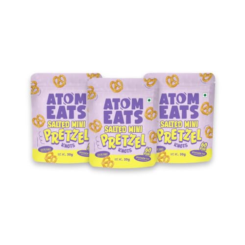 Image of Atom Eats Salted Pretzel Mini Knots 30g - (Pack of 3) | 100% Baked | Savory Snacks, Crunchy Namkeen - Perfect for Snack Box, Parties, On-the-Go Versatile Food Items - Great for Dipping, Solo Snacking