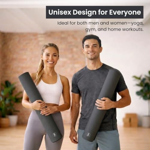 Image of Btag Premium TPE Yoga Mat for Women & Men | Anti-Slip Exercise & Gym Mat for Home Workouts | Lightweight & Durable | 6 mm (Black Melange)