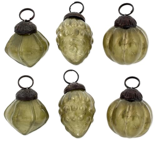 The Bridge Collection 1" Mini Embossed Mercury Glass Green Ornaments