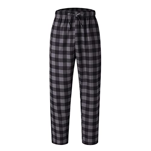 Mens Woven Cotton Pajama Lounge Pant Comfy Elastic Waist Plaid Sleep Pant Soft Lightweight Loose Fit Pjs Bottom Pants3