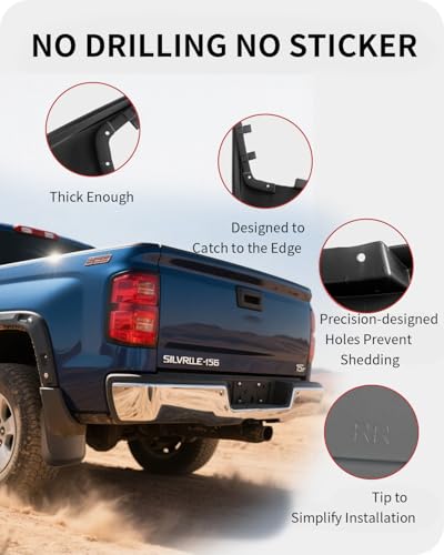 Image of Heavy Duty Mud Flaps for Trucks - 4PC No-Drill Splash Guards Compatible with 2014-2018 Chevy Silverado 1500 & 2015-2018 Silverado 2500HD /3500HD, Front & Rear Mud Guards