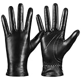 Winter Sheepskin Leather Gloves for Women, Warm Touchscreen Texting Gloves with Thermal Cashmere Lining, Cold Weather Gloves for Driving Motorcycle Outdoor Sports(Black-M)