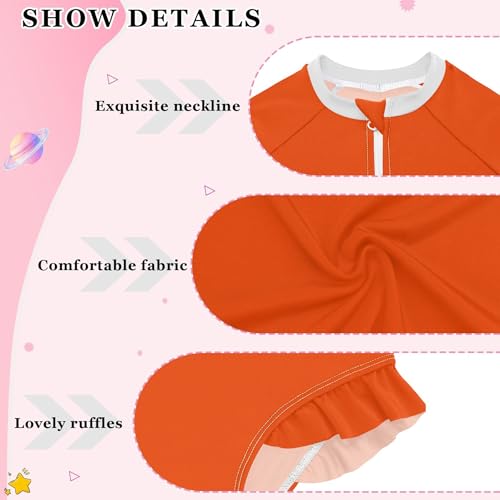 Plain Bright Red Baby Girl Bathing Suit Long Sleeve UPF 50+ One Piece Toddler Swimsuit Size 11-12Y3