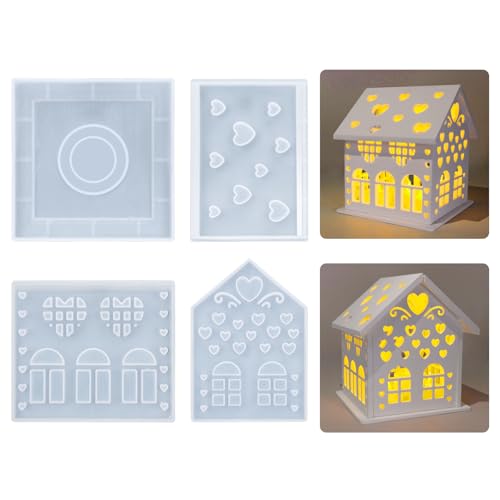 Dreamtop Moldes de silicone para fundição de casa 3D, moldes de silicone para resina epóxi para fazer casa para decoração de casa suporte de velas artesanato presentes de bricolage
