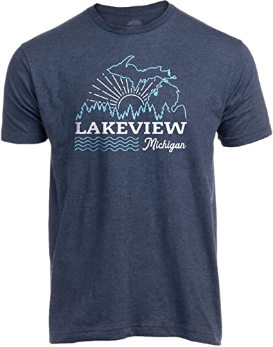 Lakeview, MI | Michigan Great Lakes State Midwest Mitten Pride T-Shirt for Men Women - (Adult,L) Vintage Navy