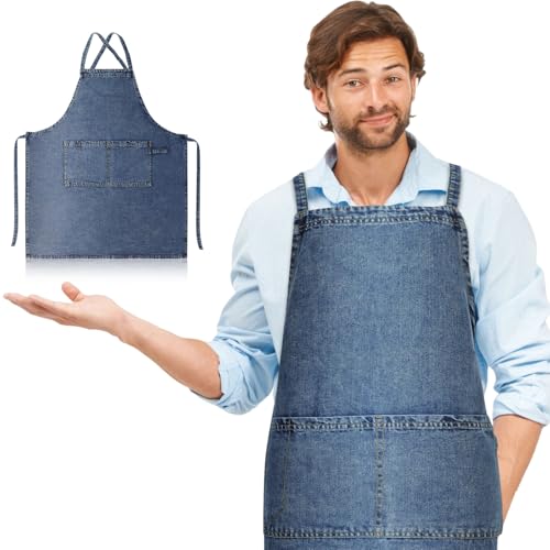 Tablier cuisine en denim robuste finitions soignées dos croisé et style intemporel