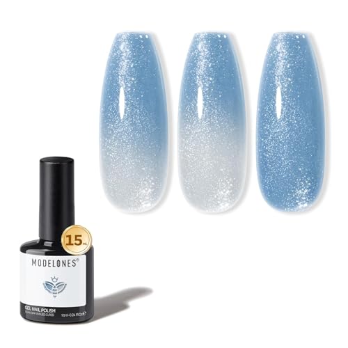 Image of modelones Blue Gel Nail Polish White Color Changing Mood Temperature Change Nail Polish Gel Soak Off Winter Nail Art New Year Party 15ML