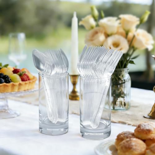 Image of Lamosi 1000 Count Extra Heavy Duty Clear Plastic Forks and Spoons | Disposable Plastic Silverware BPA-Free, Heat Resistant for Wedding Party Supplies, 500 Forks, 500 Spoons